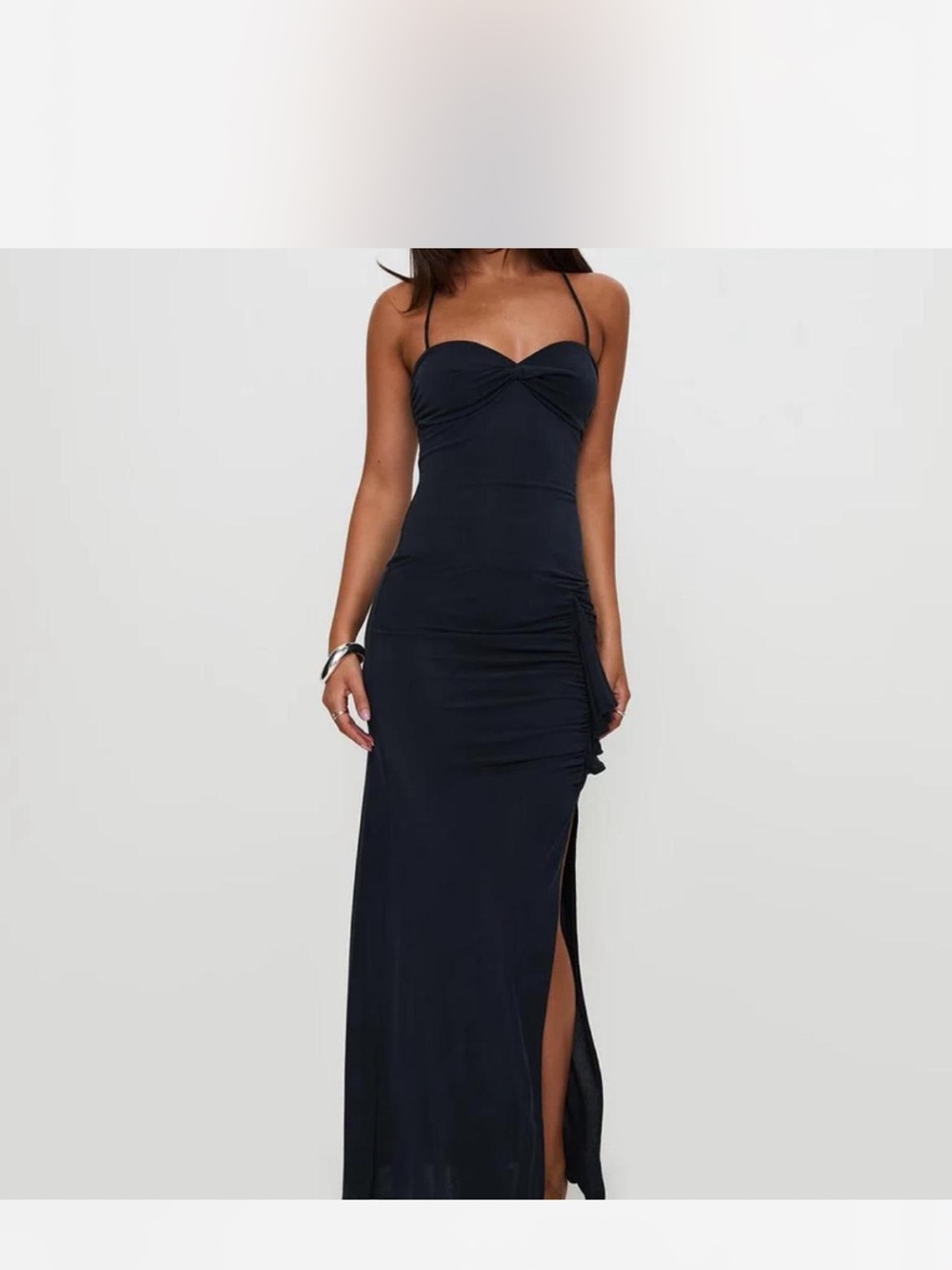 Elegant Navy Spaghetti-Strap Maxi Dress